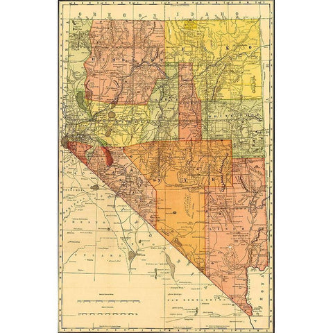 Nevada 1893 Black Modern Wood Framed Art Print with Double Matting by Vintage Maps