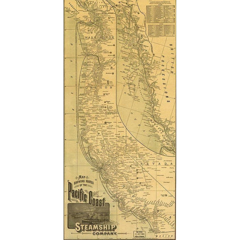 Pacific Coast Steamship Company 1891 White Modern Wood Framed Art Print by Vintage Maps