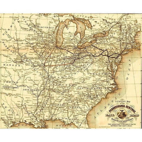 Pennsylvania Central 1854 White Modern Wood Framed Art Print by Vintage Maps