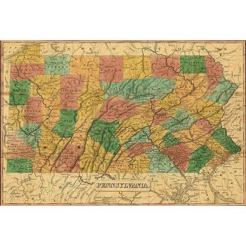 Pennsylvania 1829 Gold Ornate Wood Framed Art Print with Double Matting by Vintage Maps