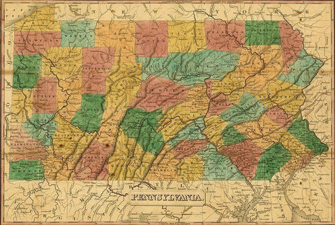 Pennsylvania 1829 Black Ornate Wood Framed Art Print with Double Matting by Vintage Maps