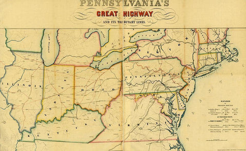 Pennsylvanias great highway and its tributary lines 1850 Black Ornate Wood Framed Art Print with Double Matting by Vintage Maps