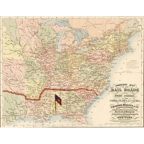Railroads and water courses in the United Sates and Canada Gold Ornate Wood Framed Art Print with Double Matting by Vintage Maps