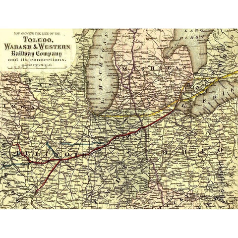 Toledo Wabash and Western Railway Company 1873 White Modern Wood Framed Art Print by Vintage Maps