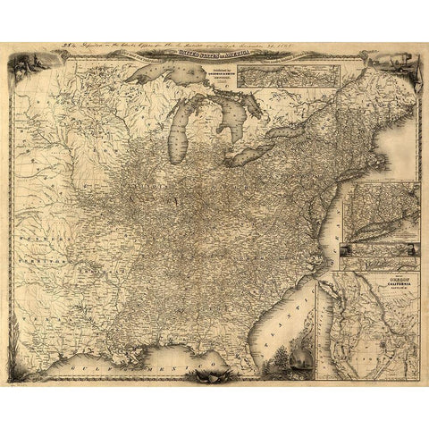 Travelers Map of the United States 1846 White Modern Wood Framed Art Print by Vintage Maps