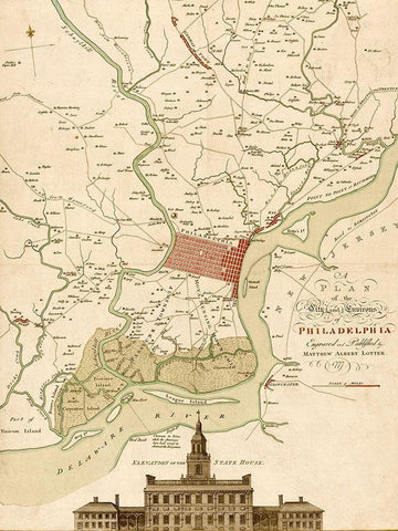 Plan of Philadelphia and its environs 1777 Black Ornate Wood Framed Art Print with Double Matting by Vintage Maps