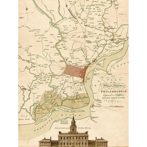 Plan of Philadelphia and its environs 1777 White Modern Wood Framed Art Print by Vintage Maps