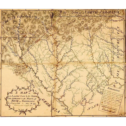 Carolina provide Indian Lands 1777 Black Modern Wood Framed Art Print with Double Matting by Vintage Maps