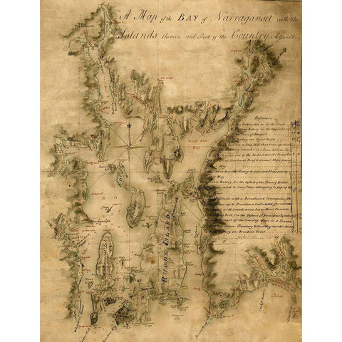 Narragansett Bay 1777 Black Modern Wood Framed Art Print with Double Matting by Vintage Maps