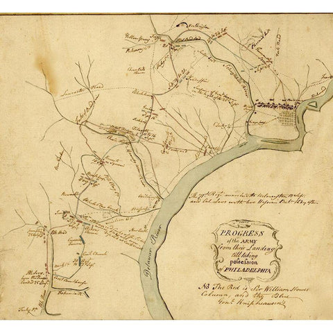 Progress of the army from their landing till taking possession of Philadelphia 1777 Gold Ornate Wood Framed Art Print with Double Matting by Vintage Maps