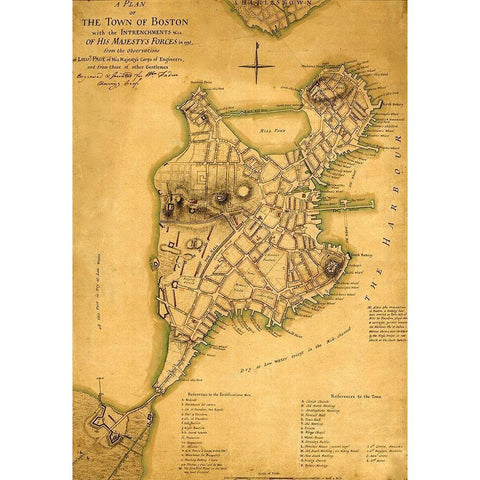 Plan of the town of Boston with British entrenchments 1775  White Modern Wood Framed Art Print by Vintage Maps