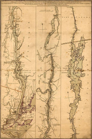 Topographical Map of the Hudson River 1776 White Modern Wood Framed Art Print with Double Matting by Vintage Maps