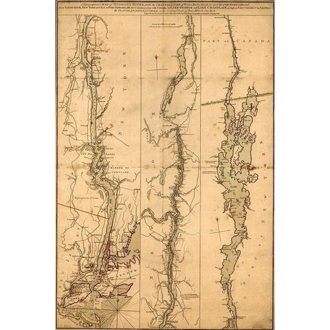 Topographical Map of the Hudson River 1776 Gold Ornate Wood Framed Art Print with Double Matting by Vintage Maps