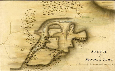 Bonham Town new Jersey 1777 Black Ornate Wood Framed Art Print with Double Matting by Vintage Maps