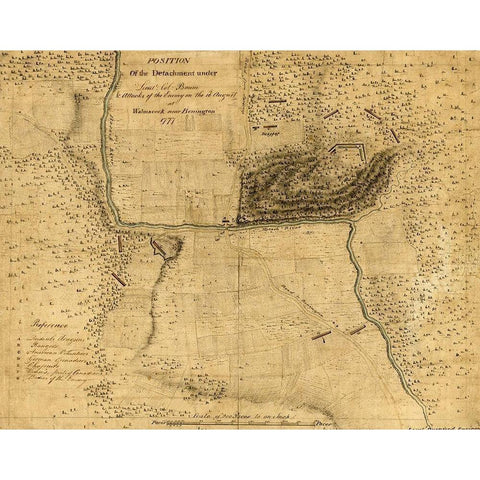 Walmscock near Bennington showing the attacks of the enemy on the 16th August 1777 White Modern Wood Framed Art Print by Vintage Maps