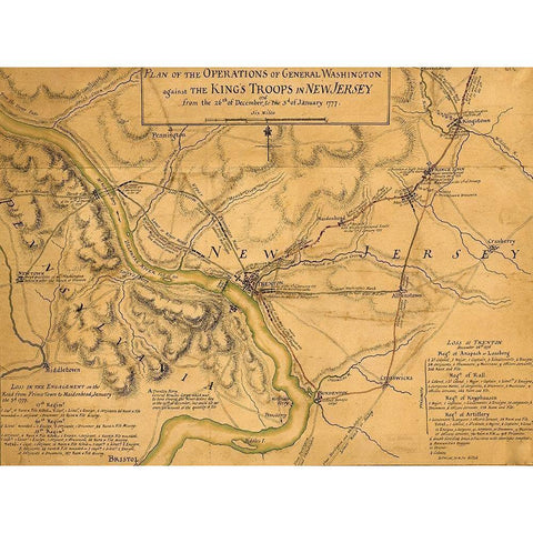 Operations of General Washington against the Kings troops in New Jersey 1777 Gold Ornate Wood Framed Art Print with Double Matting by Vintage Maps