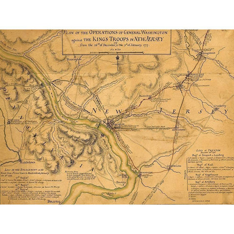 Operations of General Washington against the Kings troops in New Jersey 1777 Black Modern Wood Framed Art Print by Vintage Maps