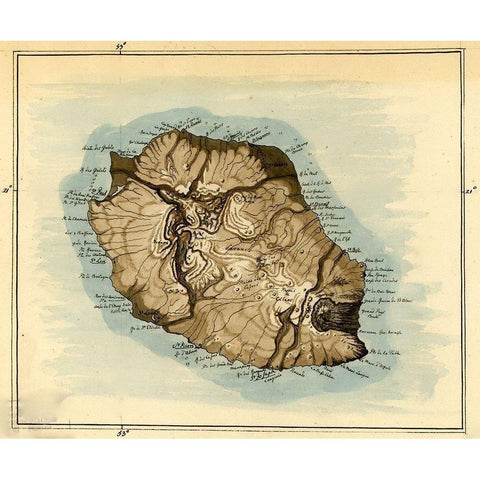 Island of Reunion previously Bourbon 1802 Gold Ornate Wood Framed Art Print with Double Matting by Vintage Maps