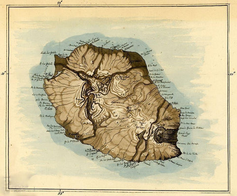 Island of Reunion previously Bourbon 1802 Black Ornate Wood Framed Art Print with Double Matting by Vintage Maps