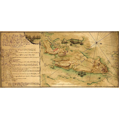 Rhode Island and Operation of the French Fleet 1778 Gold Ornate Wood Framed Art Print with Double Matting by Vintage Maps