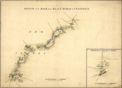 Crosswicks New Jersey 1778 Black Ornate Wood Framed Art Print with Double Matting by Vintage Maps