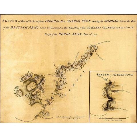 Road from Freehold to Middletown Gold Ornate Wood Framed Art Print with Double Matting by Vintage Maps