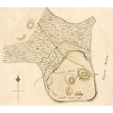 Pauluss Hook and fortifications 1778 White Modern Wood Framed Art Print by Vintage Maps