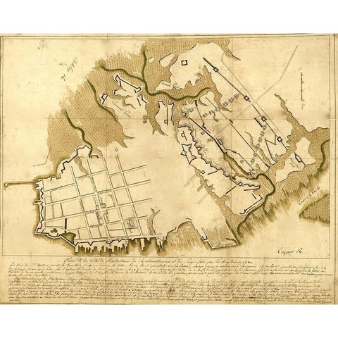 British Defenses at Charlestown 1780 Black Modern Wood Framed Art Print by Vintage Maps