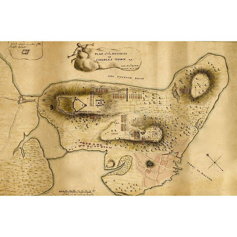 Plan of the heights of Charles Town White Modern Wood Framed Art Print by Vintage Maps