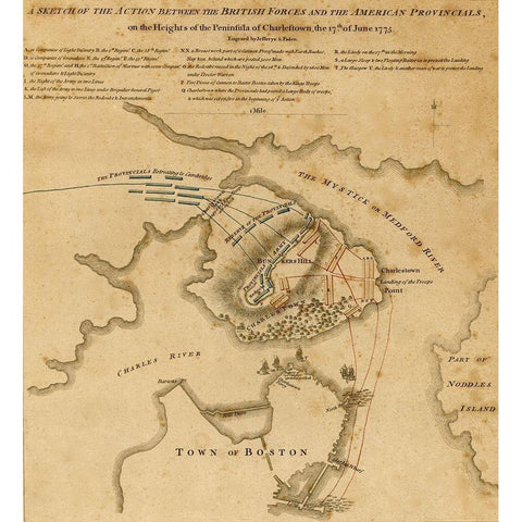 Battle at Charlestown Peninsula 1775 White Modern Wood Framed Art Print by Vintage Maps