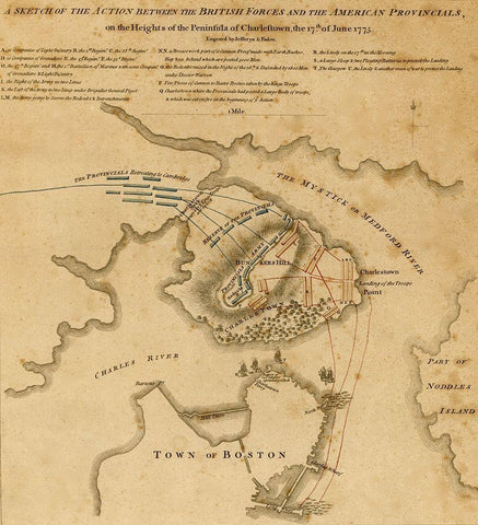 Battle at Charlestown Peninsula 1775 White Modern Wood Framed Art Print with Double Matting by Vintage Maps