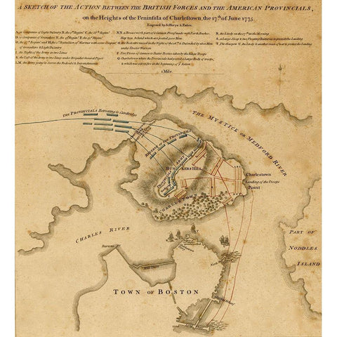 Battle at Charlestown Peninsula 1775 Black Modern Wood Framed Art Print by Vintage Maps