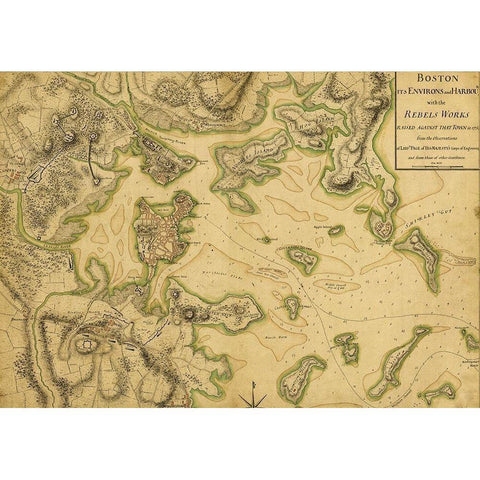 Colonial Defenses Against the British 1775 Black Modern Wood Framed Art Print with Double Matting by Vintage Maps