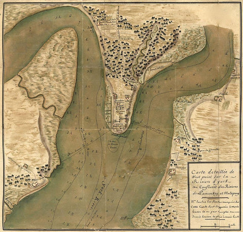 Soundings for Depth of the Hudson Around West Point White Modern Wood Framed Art Print with Double Matting by Vintage Maps