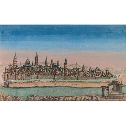Antique Map of Jerusalem Gold Ornate Wood Framed Art Print with Double Matting by Vintage Maps