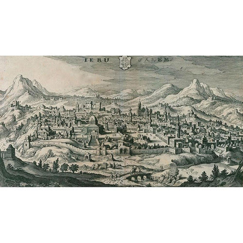 Antique Map of Jerusalem Black Modern Wood Framed Art Print with Double Matting by Vintage Maps