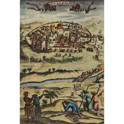 Antique Map of Jerusalem Black Modern Wood Framed Art Print with Double Matting by Vintage Maps