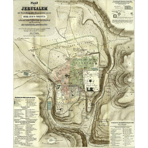 Antique Map of Jerusalem Gold Ornate Wood Framed Art Print with Double Matting by Vintage Maps