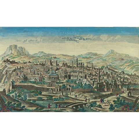 Antique Map of Jerusalem Gold Ornate Wood Framed Art Print with Double Matting by Vintage Maps
