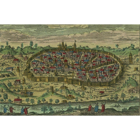 Antique Map of Jerusalem Gold Ornate Wood Framed Art Print with Double Matting by Vintage Maps