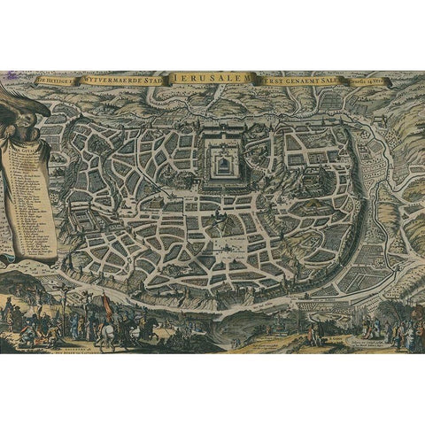 Antique Map of Jerusalem Gold Ornate Wood Framed Art Print with Double Matting by Vintage Maps