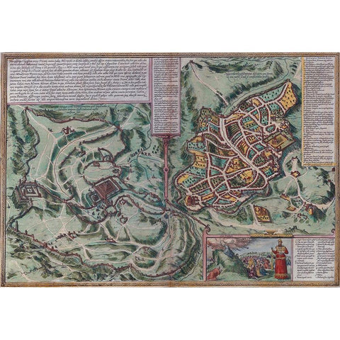 Antique Map of Jerusalem Gold Ornate Wood Framed Art Print with Double Matting by Vintage Maps