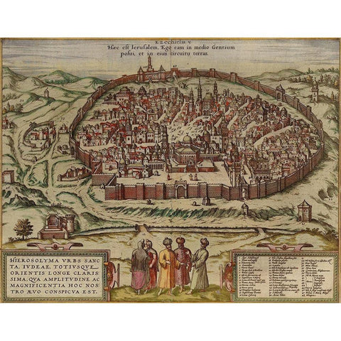 Antique Map of Jerusalem Black Modern Wood Framed Art Print with Double Matting by Vintage Maps