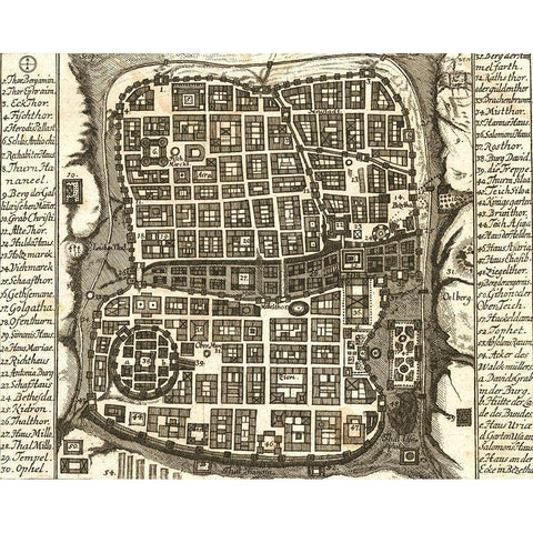 Antique Map of Jerusalem Black Modern Wood Framed Art Print with Double Matting by Vintage Maps