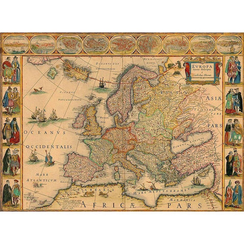 Map of Europe White Modern Wood Framed Art Print by Vintage Maps