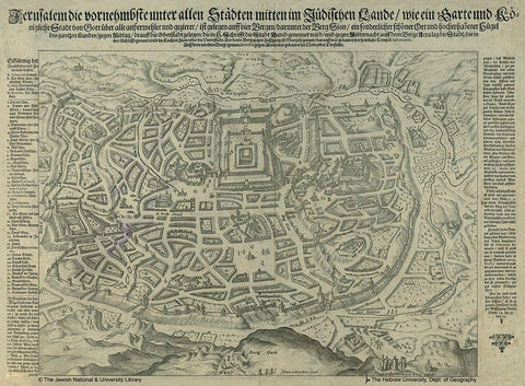 Antique Map of Jerusalem Black Ornate Wood Framed Art Print with Double Matting by Vintage Maps