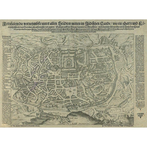 Antique Map of Jerusalem Black Modern Wood Framed Art Print with Double Matting by Vintage Maps