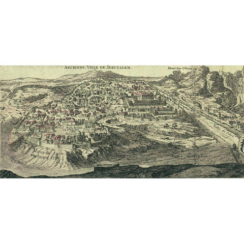 Antique Map of Jerusalem Gold Ornate Wood Framed Art Print with Double Matting by Vintage Maps