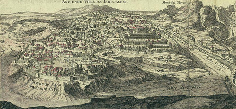 Antique Map of Jerusalem Black Ornate Wood Framed Art Print with Double Matting by Vintage Maps