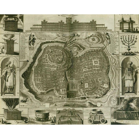 Antique Map of Jerusalem Gold Ornate Wood Framed Art Print with Double Matting by Vintage Maps